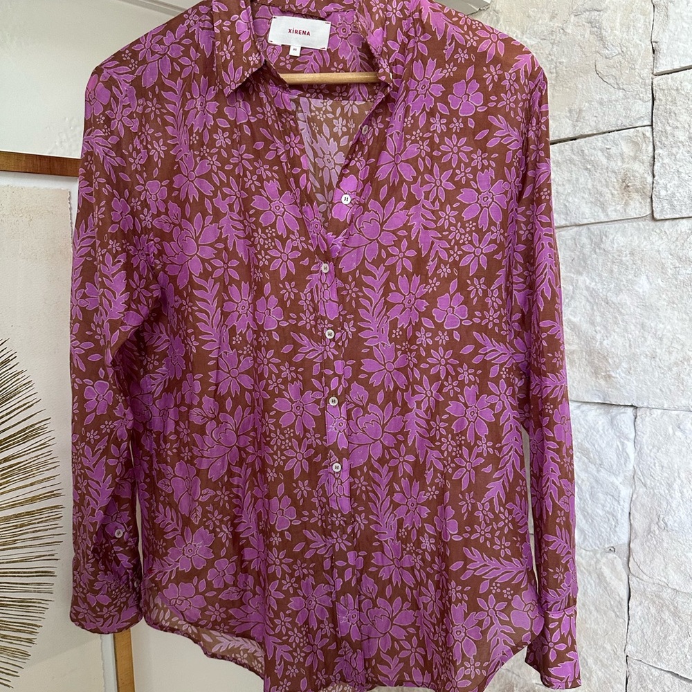 Xirena Beau Shirt- Brown and Purple- XS